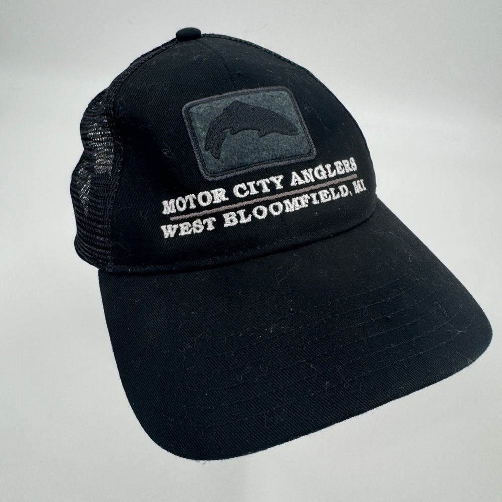 Simms Trucker Hat Mens OSFM Black Motor City Anglers West Bloomfield MI Mesh Cap